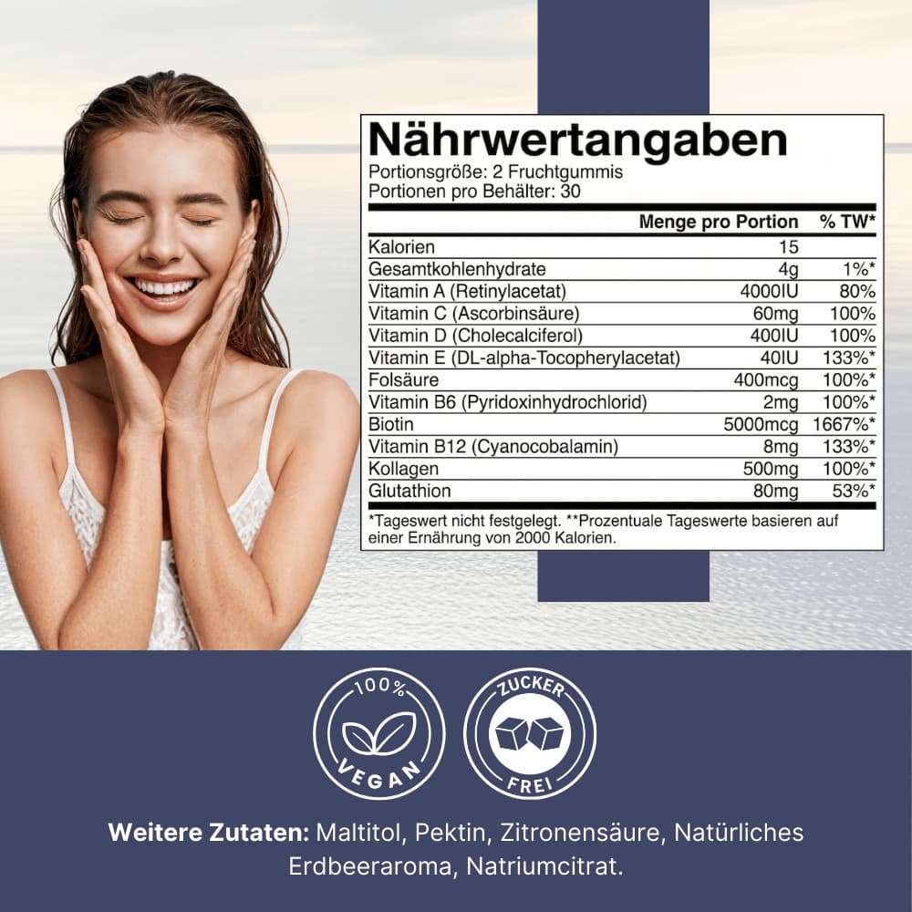 Kollagen + Vitamin C Gummies für Haut, Haare & Nägel